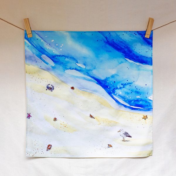 Day at the beach – hand-illustrated organic cotton play cloth for open-ended play