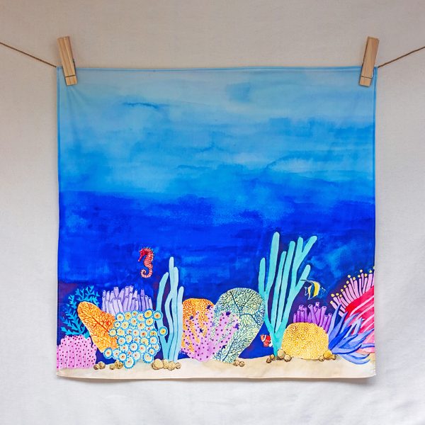 Amongst corals – hand-illustrated organic cotton play cloth for open-ended play
