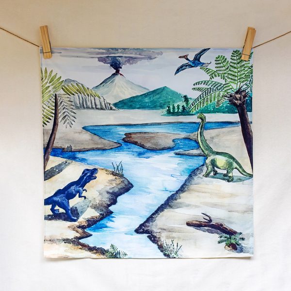 Land before our time – hand-illustrated organic cotton play cloth for open-ended play