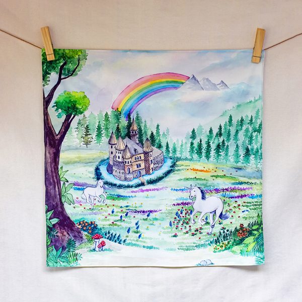 Enchanted kingdom – hand-illustrated organic cotton play cloth for open-ended play
