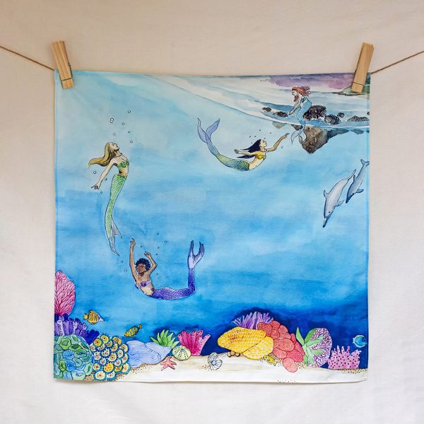 Tales of mermaids – hand-illustrated organic cotton play cloth for open-ended play