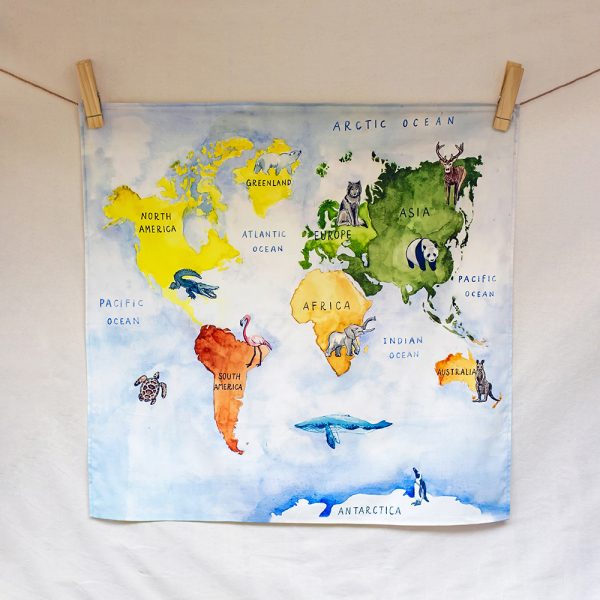 Our world – hand-illustrated organic cotton play cloth for open-ended play