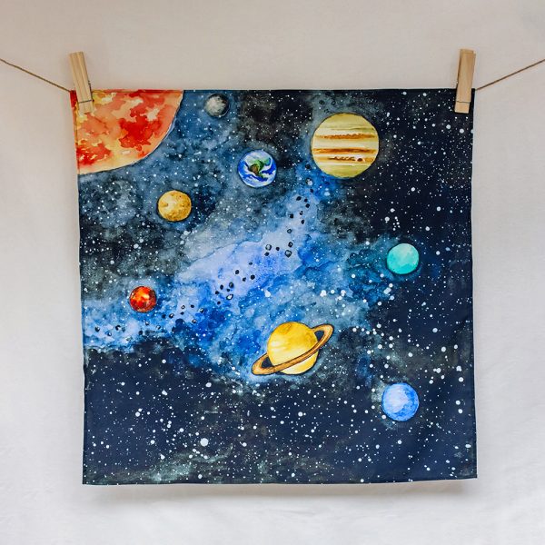 The solar system – hand-illustrated organic cotton play cloth for open-ended play