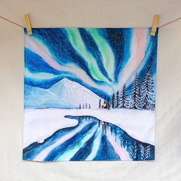 Waves of light in the night – hand-illustrated organic cotton play cloth for open-ended play