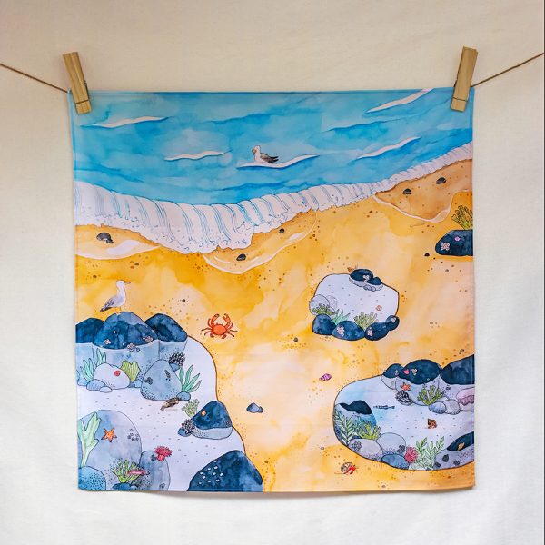 Rock pool life – hand-illustrated organic cotton play cloth for open-ended play
