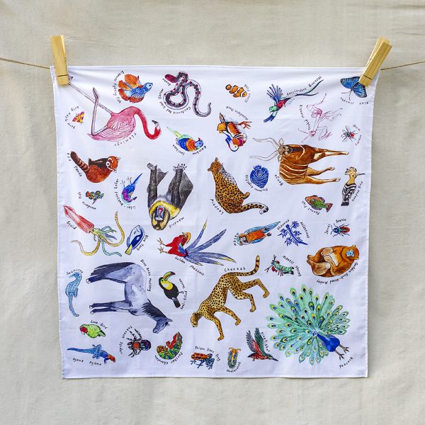 A kingdom of rainbow animals – hand-illustrated organic cotton play cloth for open-ended play
