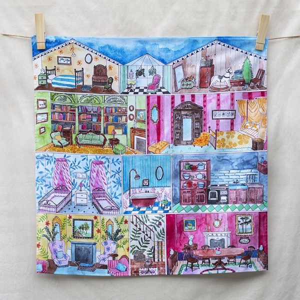 Welcome to the dollhouse – hand-illustrated organic cotton play cloth for open-ended play