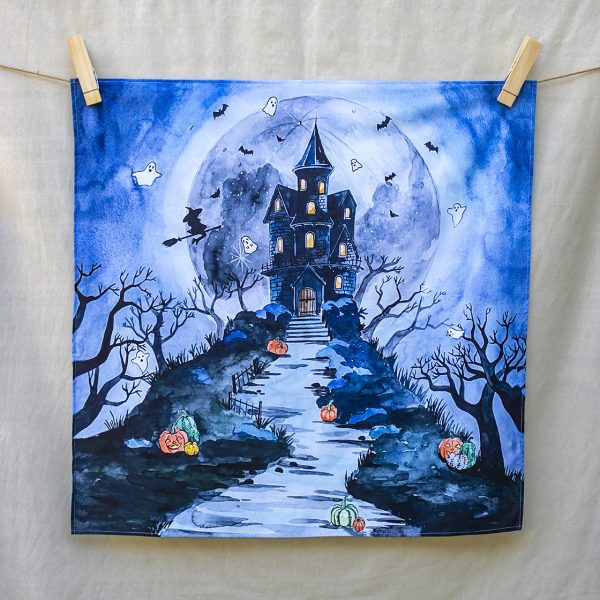 The spooky manor – hand-illustrated organic cotton play cloth for open-ended play