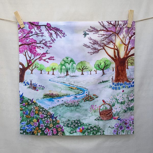 Easter in the meadow – hand-illustrated organic cotton play cloth for open-ended play