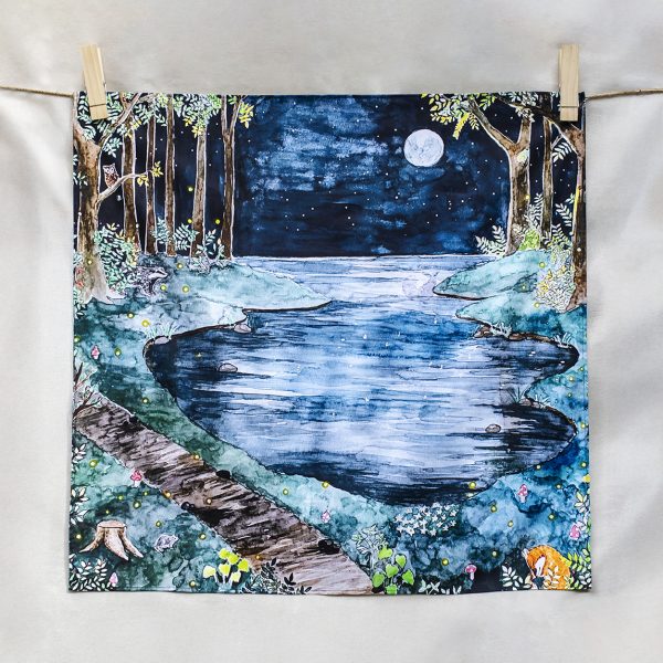 Moonlight Forest – hand-illustrated organic cotton play cloth for open-ended play